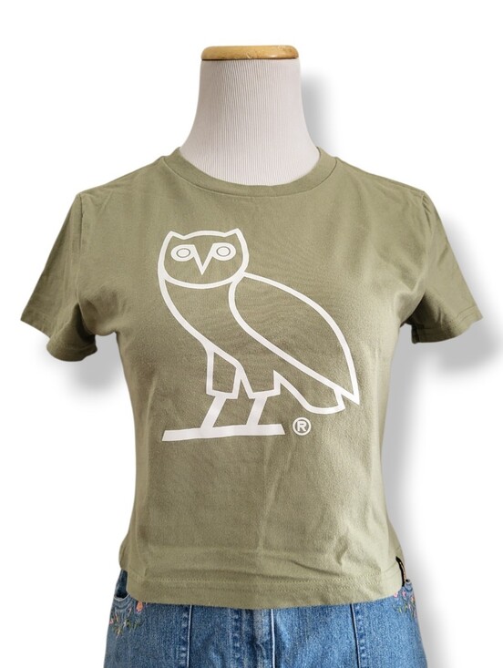 OVO Tops - OVO Green Owl Logo Cotton Cropped Baby Tee